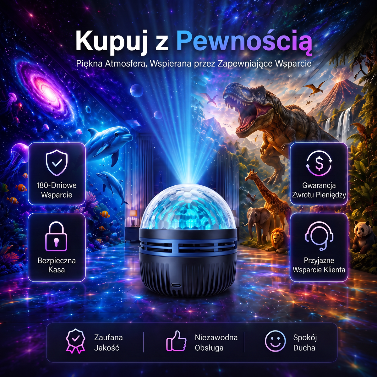 𝐎𝐟𝐢𝐜𝐣𝐚𝐥𝐧𝐲 𝐬𝐤𝐥𝐞𝐩 | 🦖🎁𝑭𝒂𝒓𝒏𝒐𝒗𝒊𝒂® 𝟑𝟔𝟎° inteligentny holograficzny projektor rozgwieżdżonego nieba (HD inteligentny dynamiczny 5D)