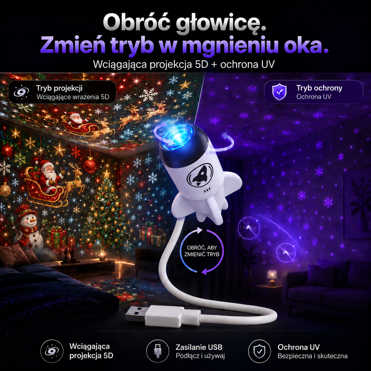 🚀𝑭𝒂𝒓𝒏𝒐𝒗𝒊𝒂® 🎅🎁Projektor HD – idealny Prezent na Święta | Rzutnik LED (Prosta Obsługa)